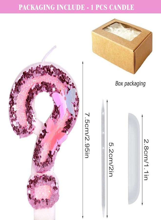 Aprildecember Number Birthday Candle, Pink Sequins Glitter Butterfly Birthday Number Candle Cake Topper for Anniversary and Birthday Celebrations Supplies (Question Mark) - Image 3